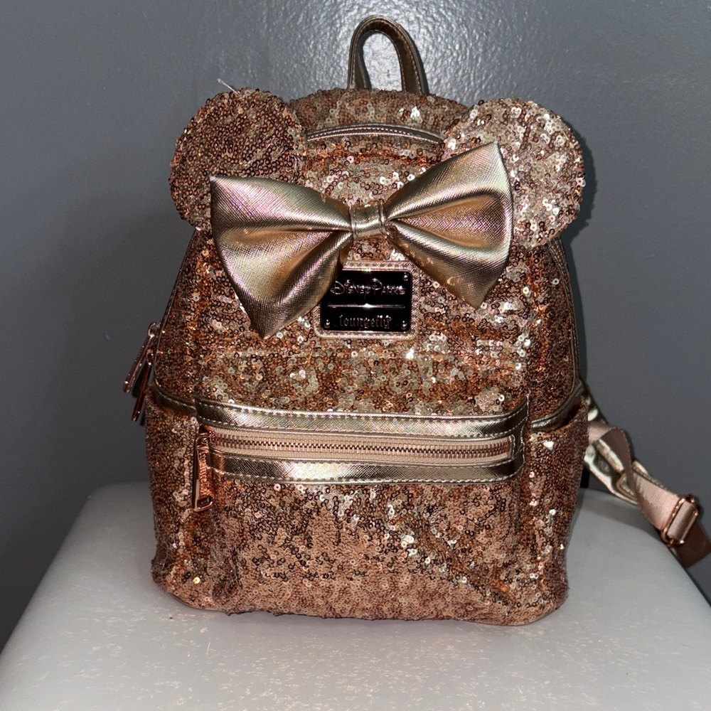 Loungefly Rose Gold Sequin Minnie Ear Backpack